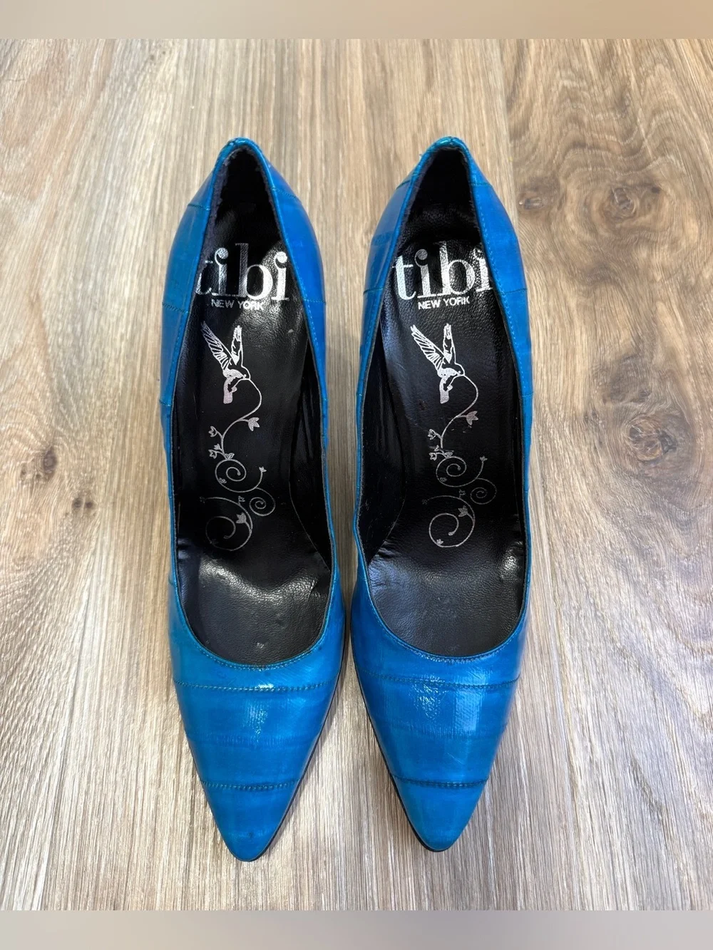Tibi New York Electric Blue Eel Skin Pointed Toe Pumps Size 8B